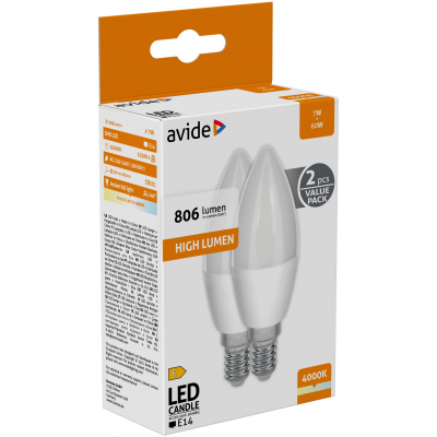 Avide LED Candle Twin Pack 7W E14 NW 4000K